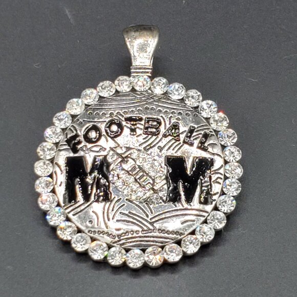 Football Mom Silver Crystal Metal 2" Medallion Pendant with Magnetic Closure - Picture 4 of 4